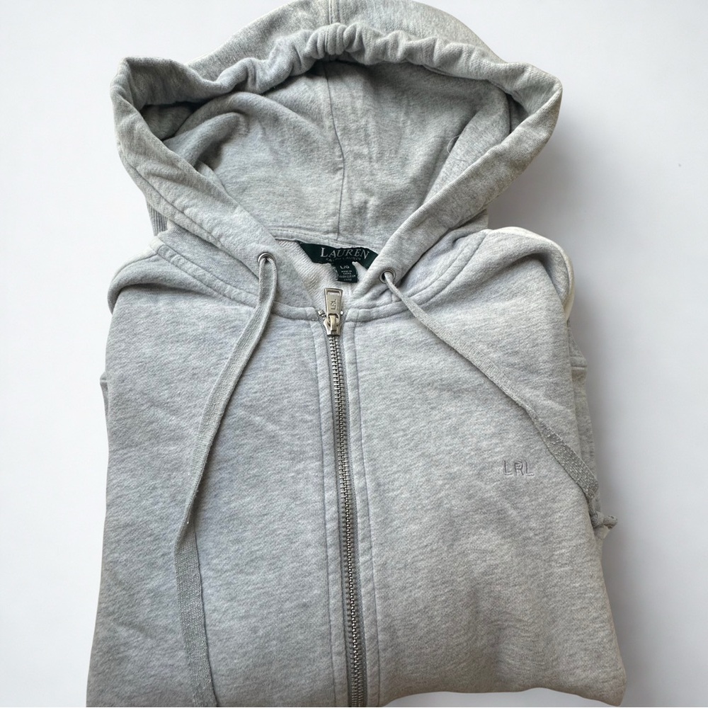 Lauren Ralph Lauren Women's Grey Cream Full Zip Hoodie Jacket L - Picture 2 of 11